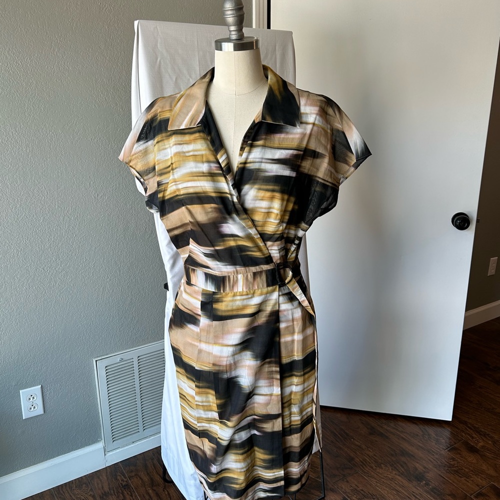 Akris punto collared wrap belt dress